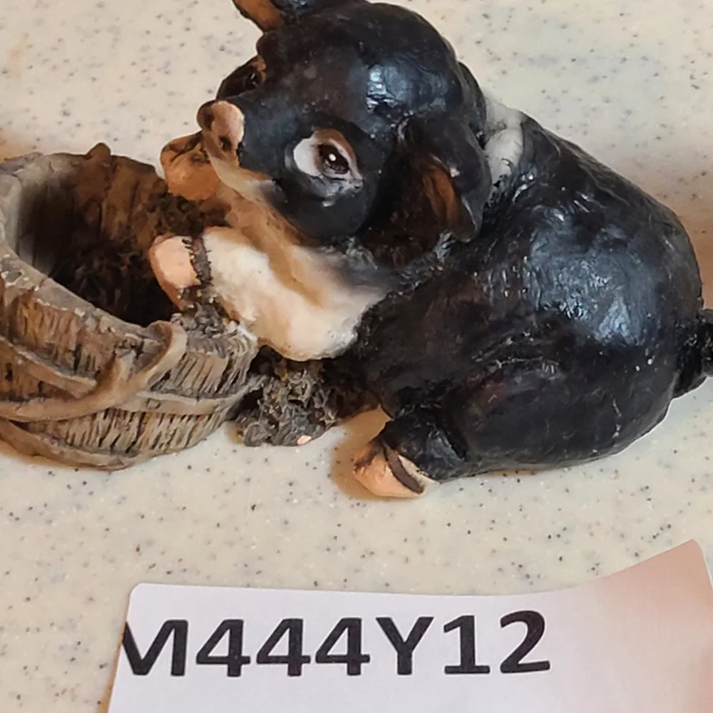 Black and White Pig Figurine With Barrel Super Cute Collectible